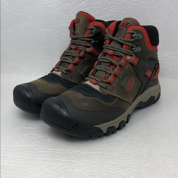 NEW Keen Boots Ridge Flex Mid Hiking Waterproof Dark Olive/Red Mens Size 7.5 main image 15